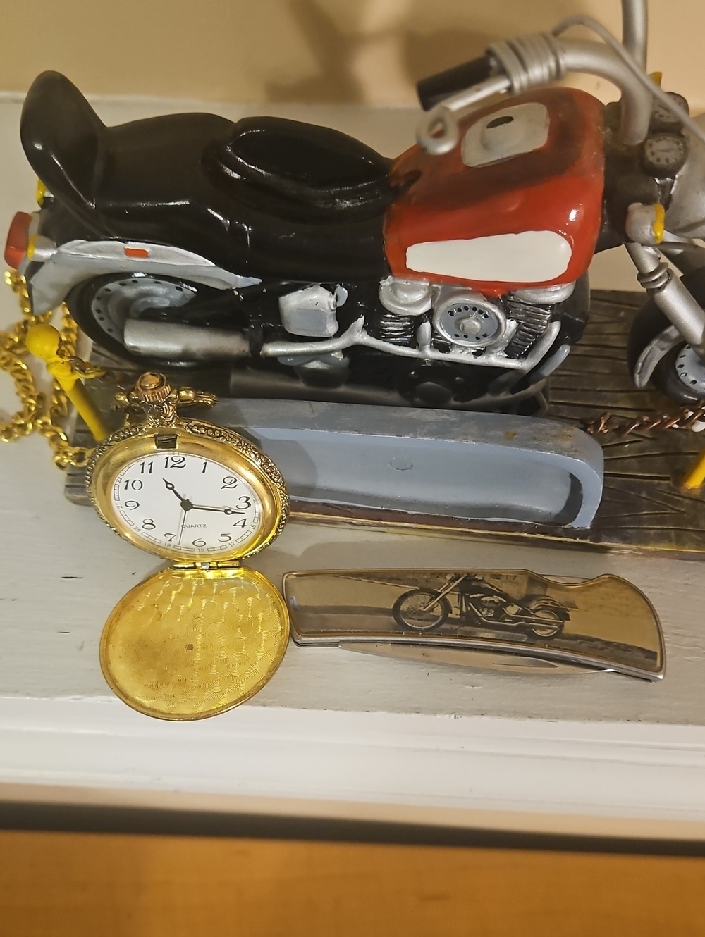 Harley-Davidson Red, Black and Gold Motorcycle Sculpture - Picture 4 of 4